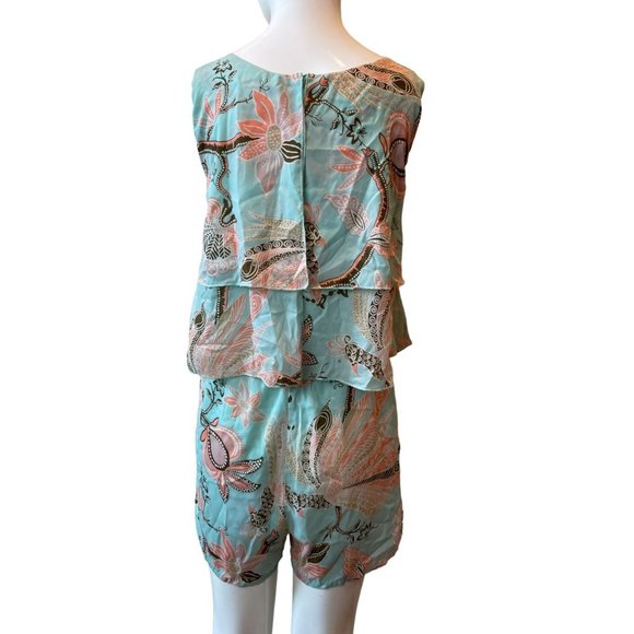 H&M Womens Floral Flowy Playsuit Romper Ruffle Layered Scoop Neck Blue Orange 4 - Picture 2 of 6